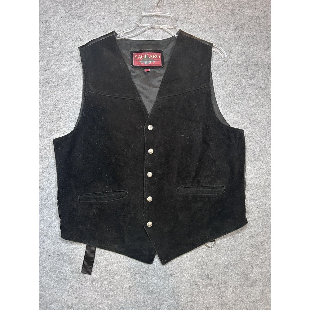 Saguaro West Black Suede Western Vest Concho Snaps Lined Mens L Vintage